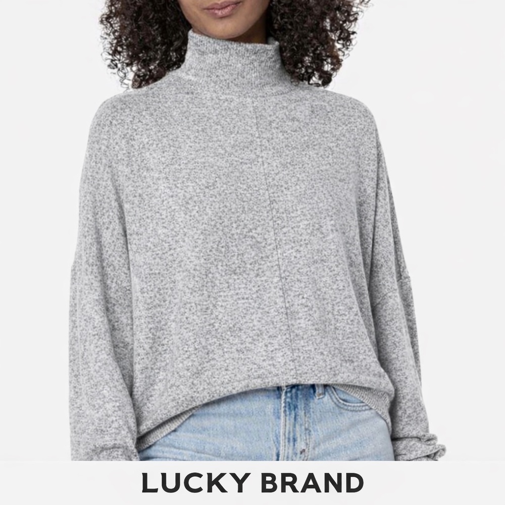 Lucky Brand Soft Gray Mock Neck Loose Fit Sweater XS Cozy Minimalist